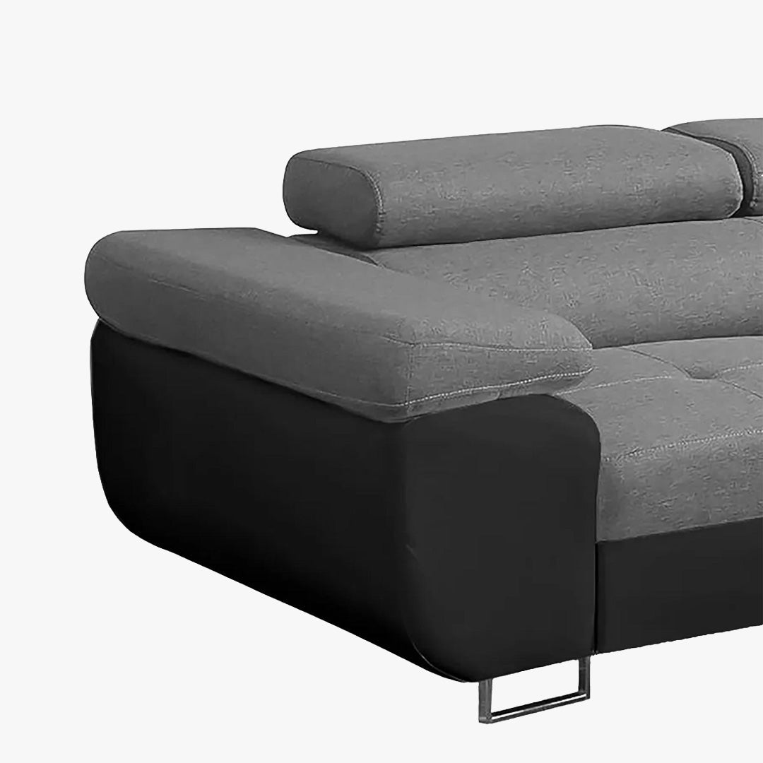 AUBIN Canapé d'angle convertible gris et noir coffre de rangement - Angle Droit - Canapé d'angle convertible - Mobilier Deco