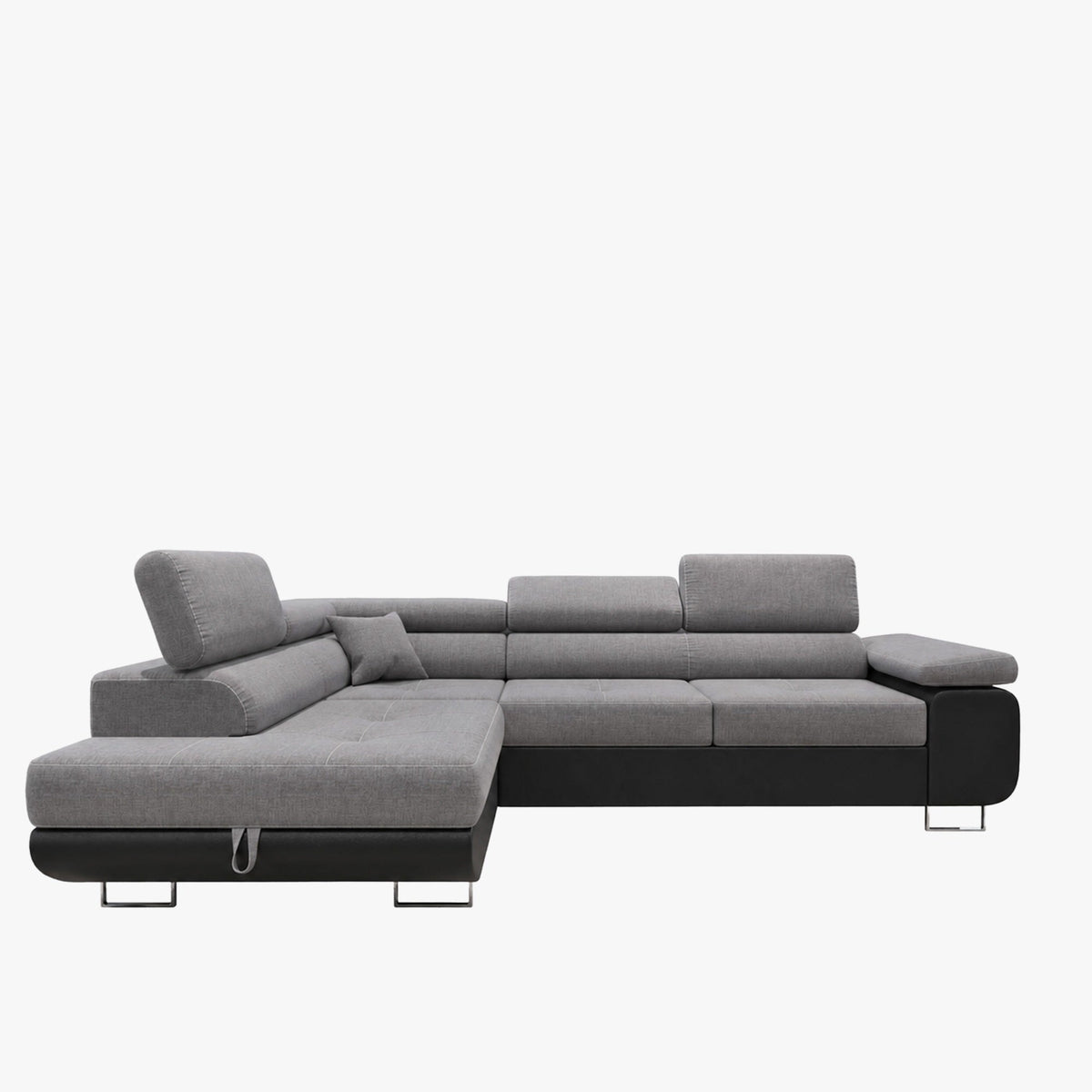 AUBIN Canapé d'angle convertible gris et noir coffre de rangement - Angle Gauche - Canapé d'angle convertible - Mobilier Deco