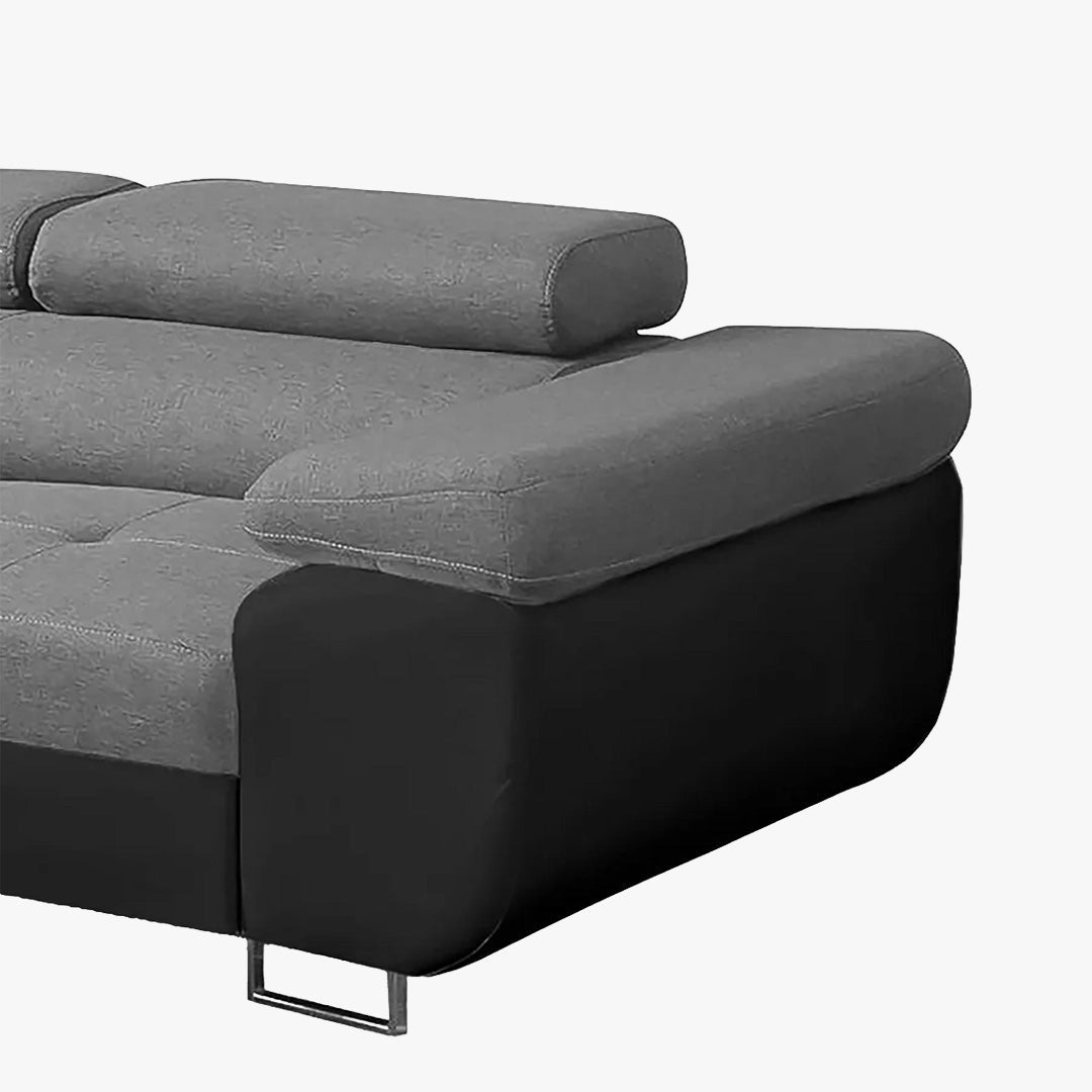 AUBIN Canapé d'angle convertible gris et noir coffre de rangement - Angle Gauche - Canapé d'angle convertible - Mobilier Deco