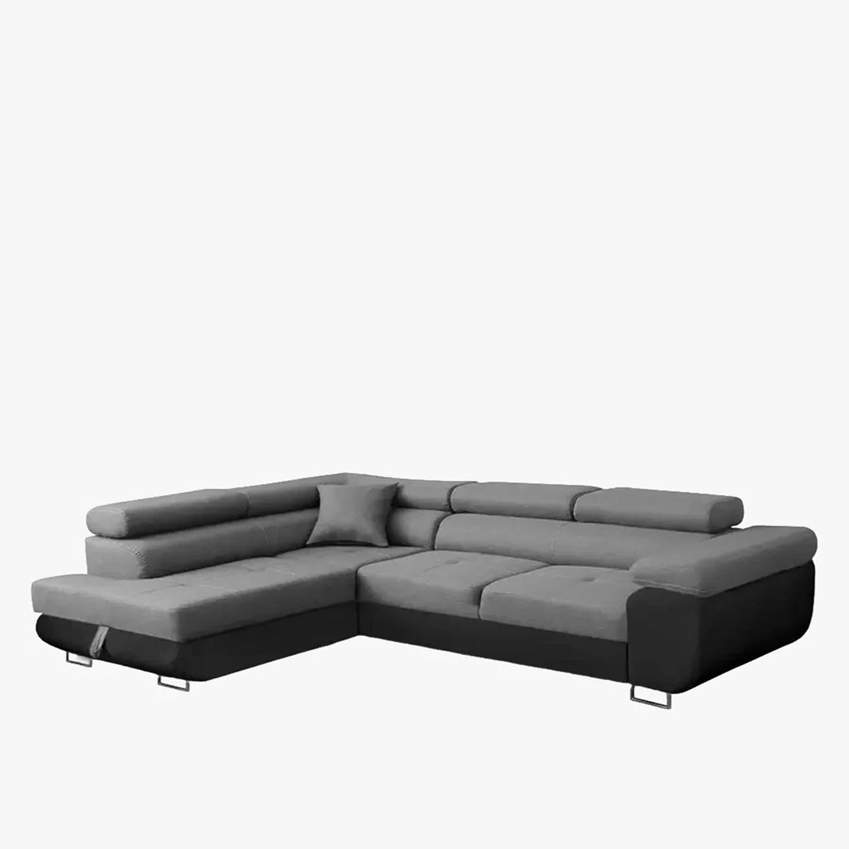AUBIN Canapé d'angle convertible gris et noir coffre de rangement - Angle Gauche - Canapé d'angle convertible - Mobilier Deco