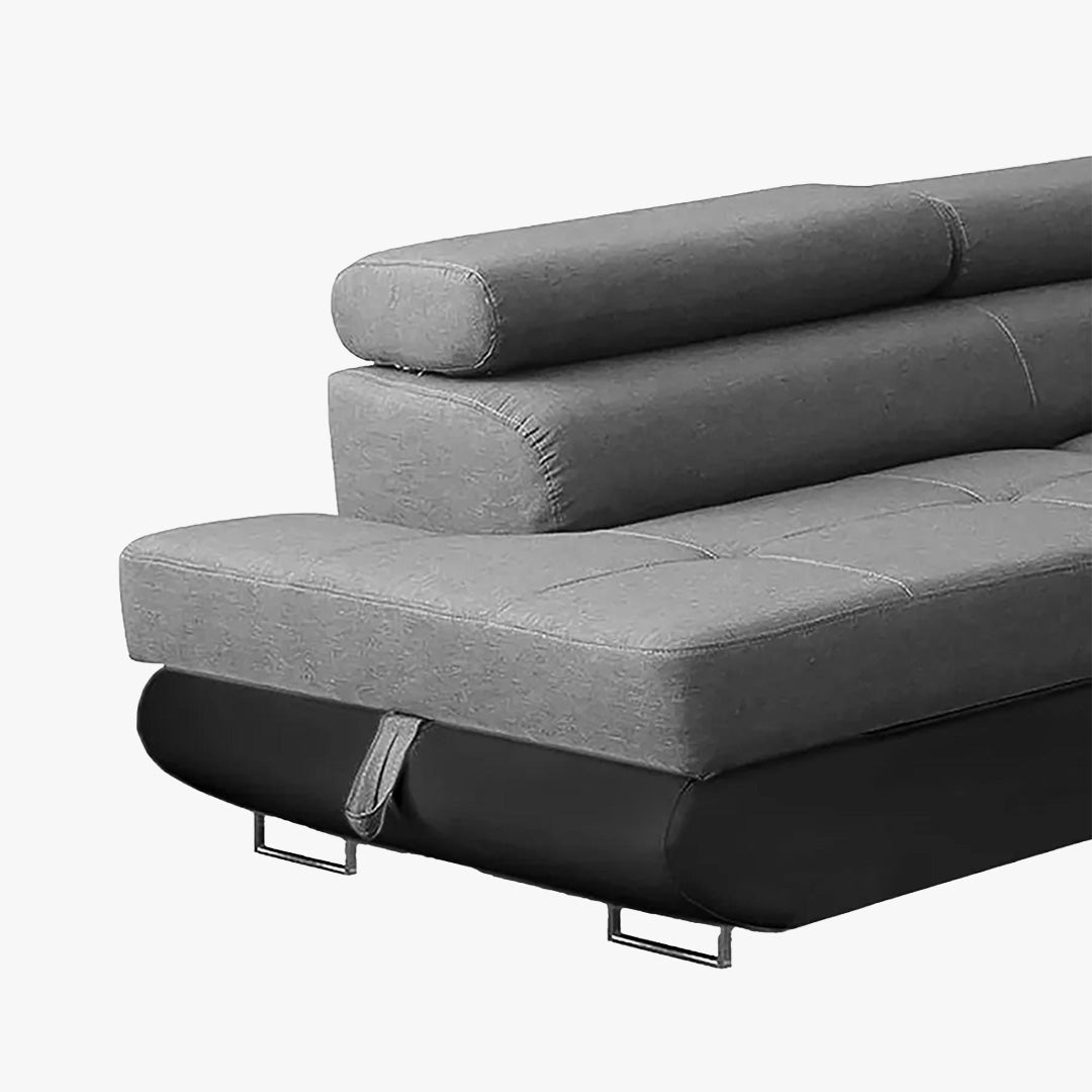 AUBIN Canapé d'angle convertible gris et noir coffre de rangement - Angle Gauche - Canapé d'angle convertible - Mobilier Deco