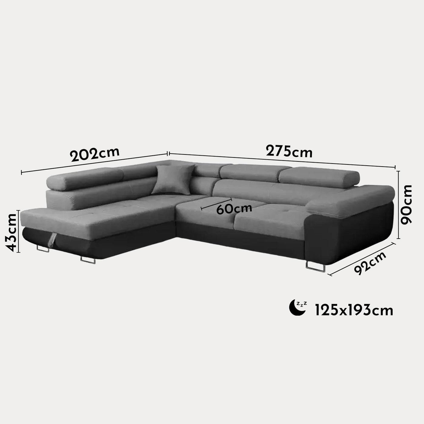 AUBIN Canapé d'angle convertible gris et noir coffre de rangement - Angle Gauche - Canapé d'angle convertible - Mobilier Deco