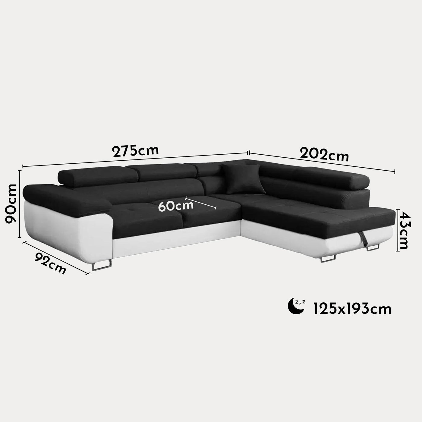 AUBIN Canapé d'angle convertible noir et blanc coffre de rangement - Angle Droit - Canapé d'angle convertible - Mobilier Deco
