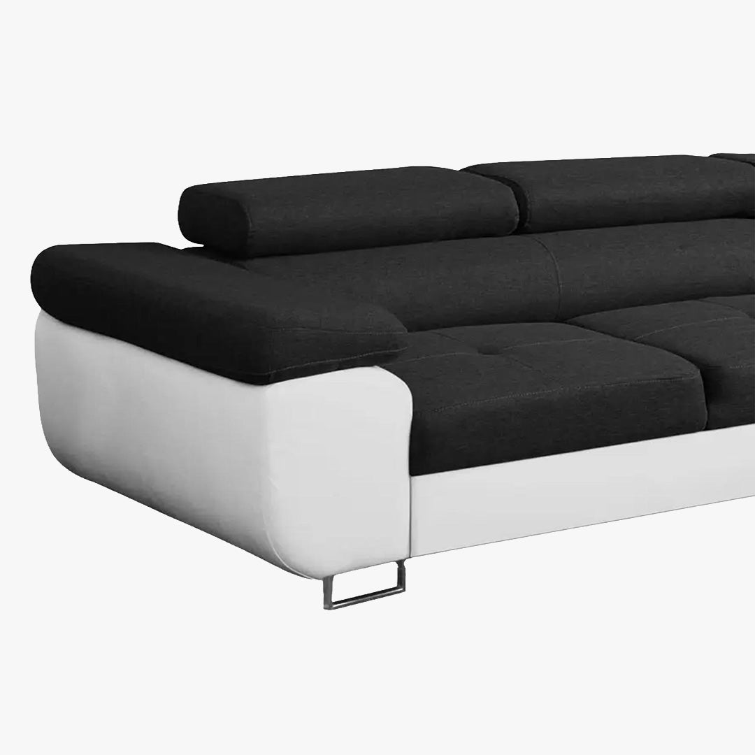 AUBIN Canapé d'angle convertible noir et blanc coffre de rangement - Angle Droit - Canapé d'angle convertible - Mobilier Deco