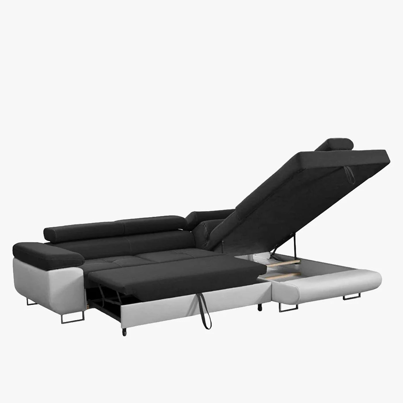 AUBIN Canapé d'angle convertible noir et blanc coffre de rangement - Angle Droit - Canapé d'angle convertible - Mobilier Deco