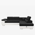 AUBIN Canapé d'angle convertible noir et blanc coffre de rangement - Angle Droit