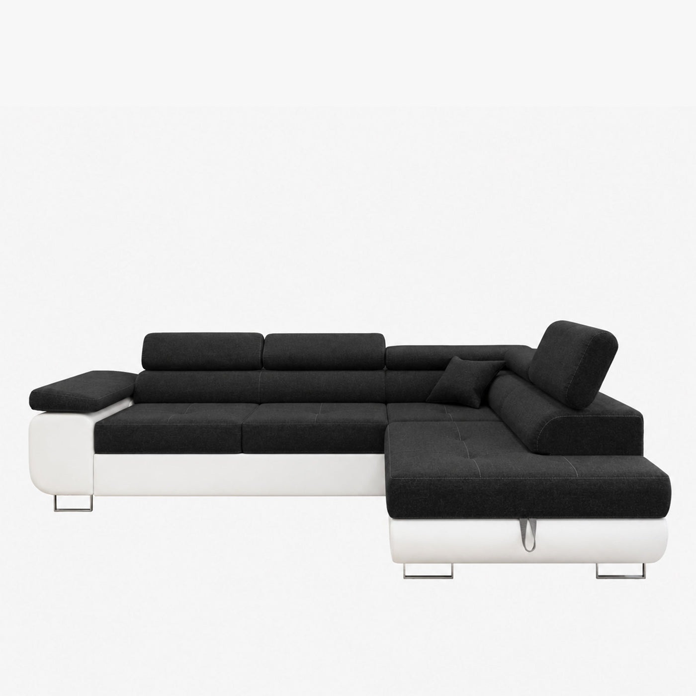 AUBIN Canapé d'angle convertible noir et blanc coffre de rangement - Angle Droit - Canapé d'angle convertible - Mobilier Deco