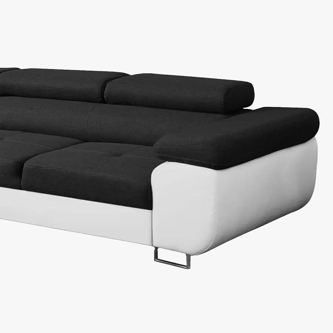 AUBIN Canapé d'angle convertible noir et blanc coffre de rangement - Angle Gauche - Canapé d'angle convertible - Mobilier Deco
