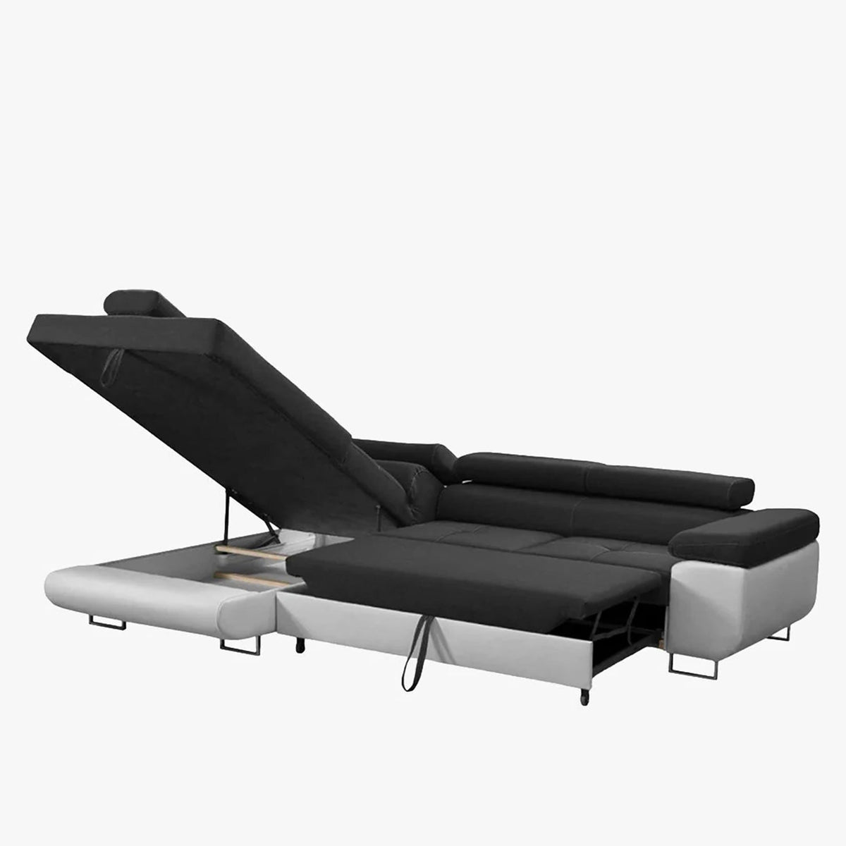 AUBIN Canapé d'angle convertible noir et blanc coffre de rangement - Angle Gauche - Canapé d'angle convertible - Mobilier Deco