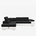 AUBIN Canapé d'angle convertible noir et blanc coffre de rangement - Angle Gauche