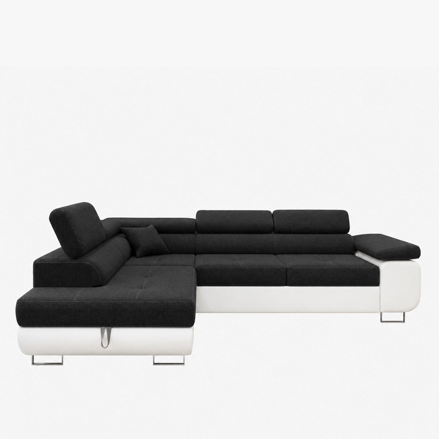 AUBIN Canapé d'angle convertible noir et blanc coffre de rangement - Angle Gauche - Canapé d'angle convertible - Mobilier Deco