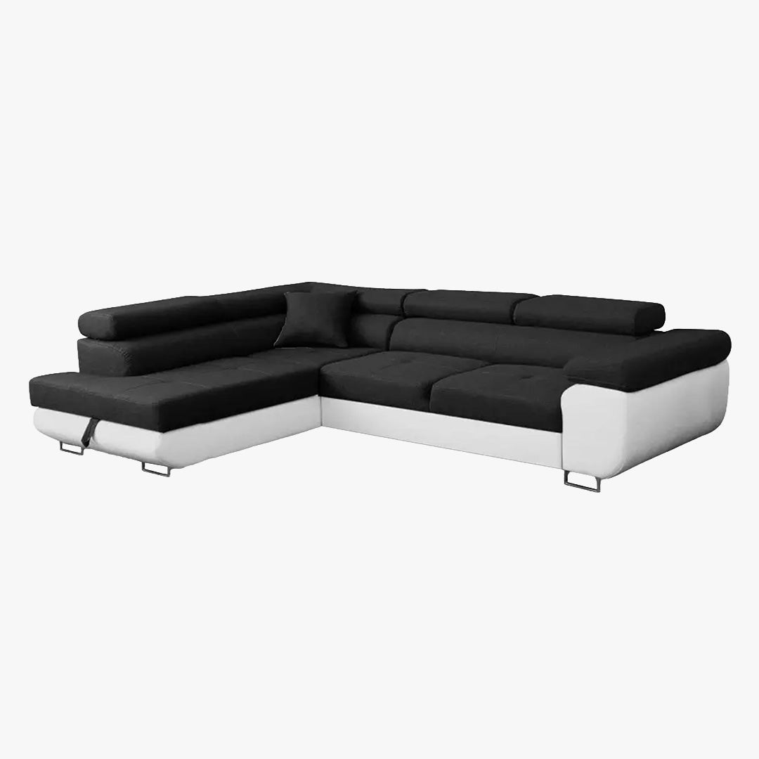AUBIN Canapé d'angle convertible noir et blanc coffre de rangement - Angle Gauche - Canapé d'angle convertible - Mobilier Deco