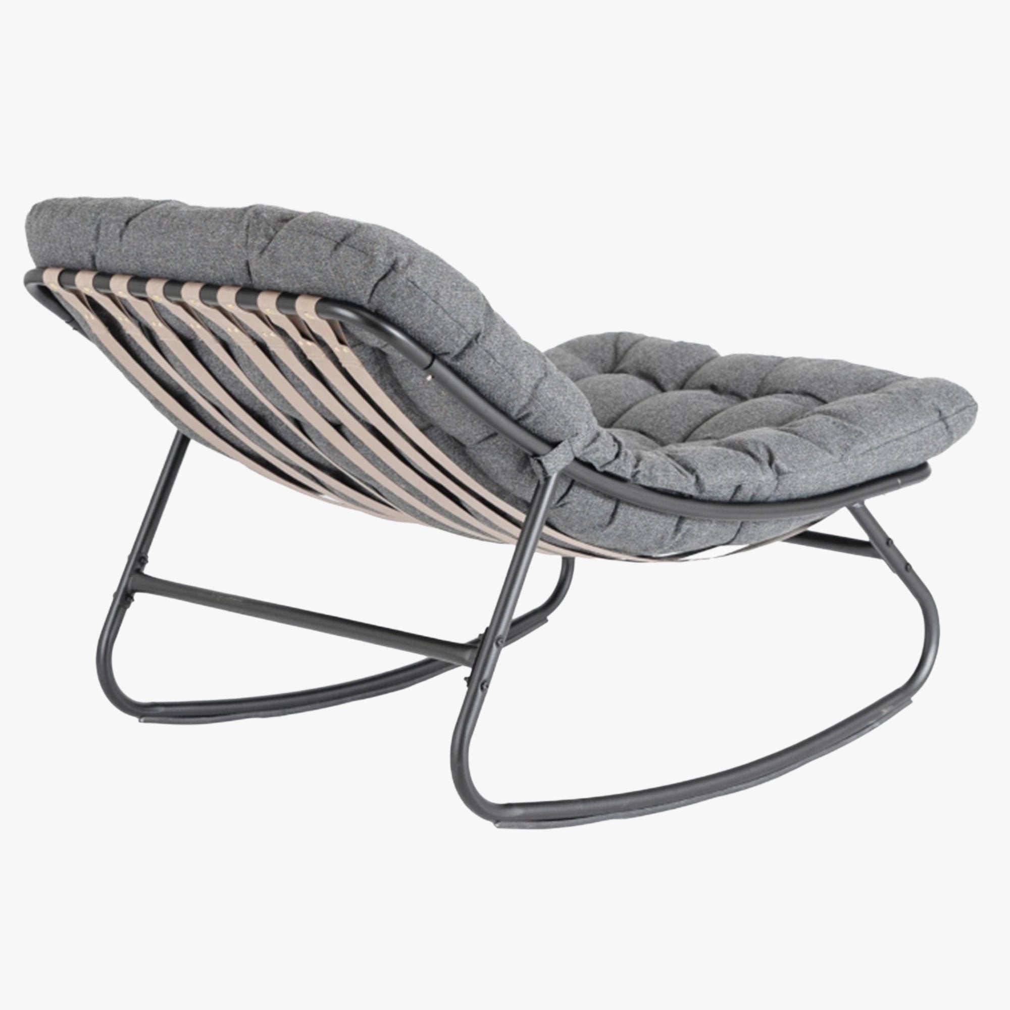 AURORA Fauteuil à bascule en tissu gris pieds en métal noir - Mobilier de jardin - Mobilier Deco
