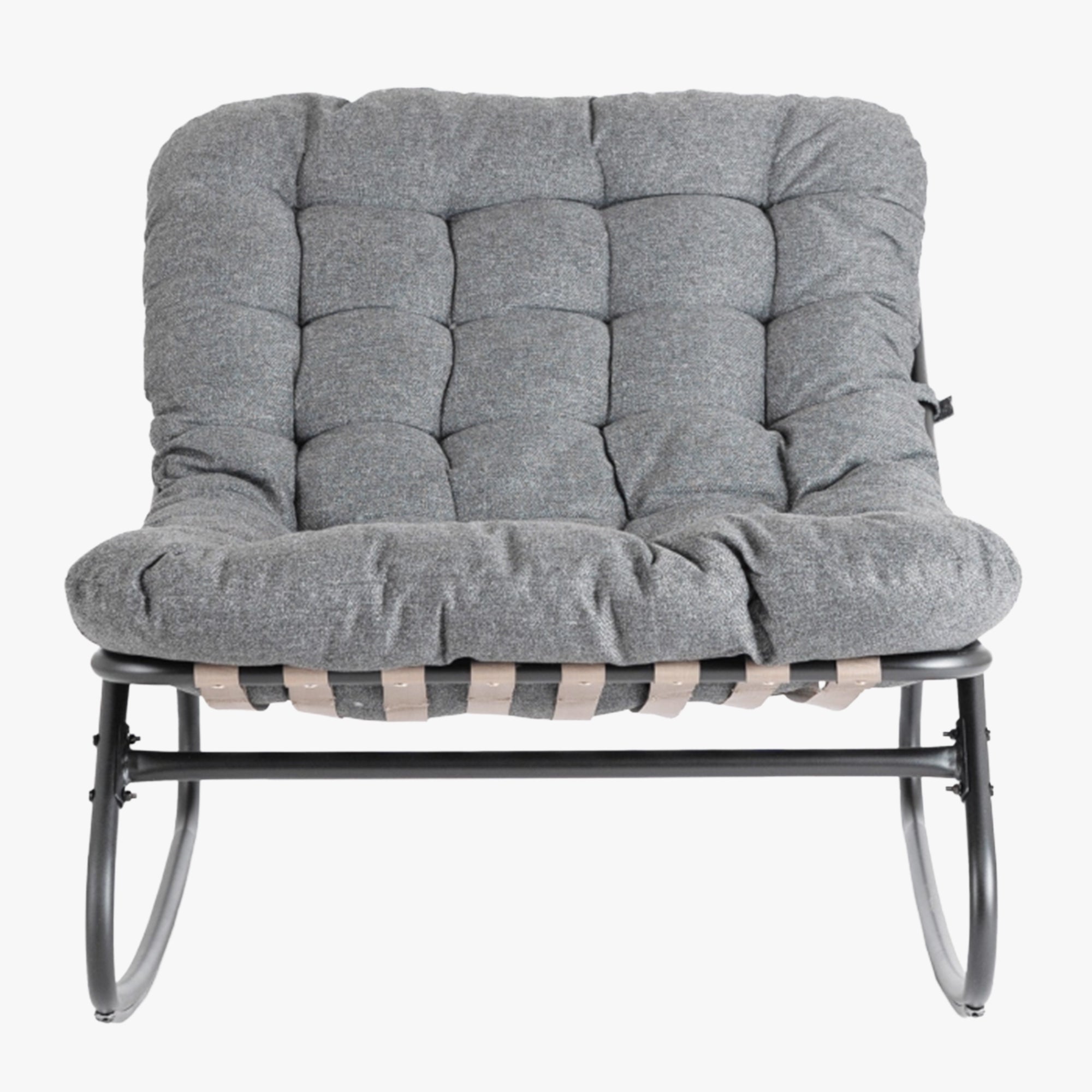 AURORA Fauteuil à bascule en tissu gris pieds en métal noir - Mobilier de jardin - Mobilier Deco