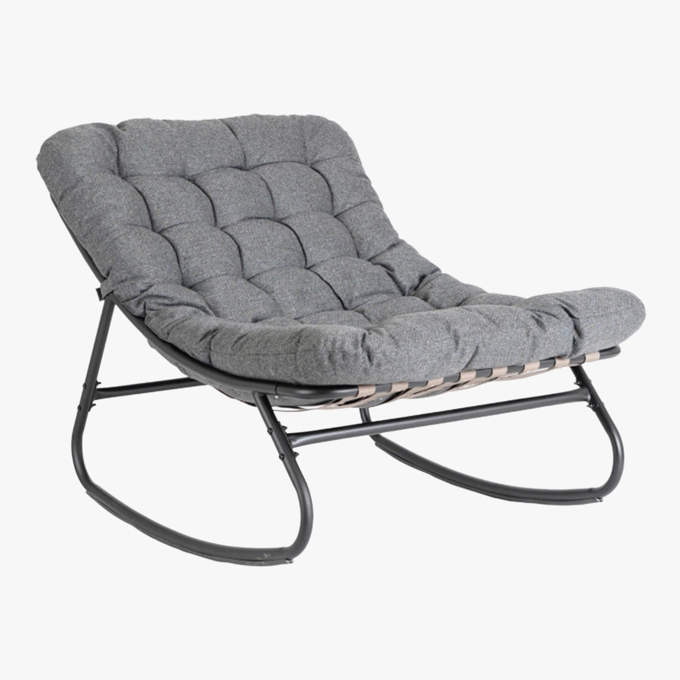 AURORA Fauteuil à bascule en tissu gris pieds en métal noir - Mobilier de jardin - Mobilier Deco