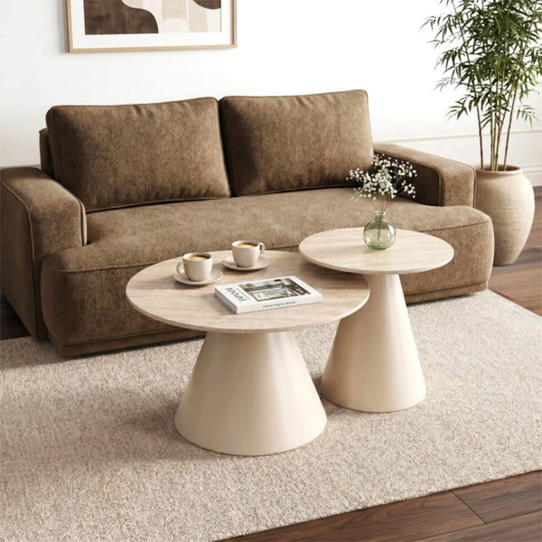 AVILA Lot de 2 tables couleur travertin pieds beige