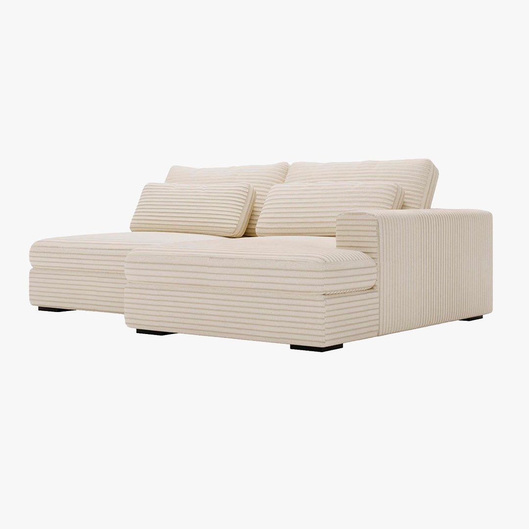 AYDA Canapé d'angle convertible avec coffre en velours gros côtelé beige - Angle droit - Canapé d'angle convertible