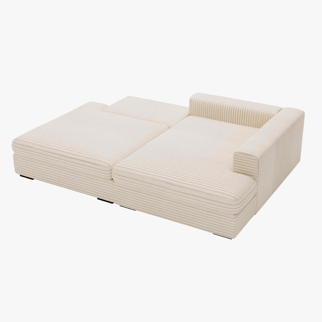 AYDA Canapé d'angle convertible avec coffre en velours gros côtelé beige - Angle droit - Canapé d'angle convertible