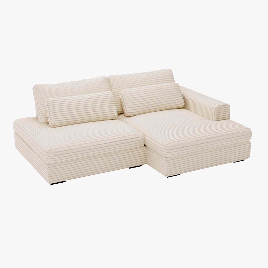 AYDA Canapé d'angle convertible avec coffre en velours gros côtelé beige - Angle droit - Canapé d'angle convertible