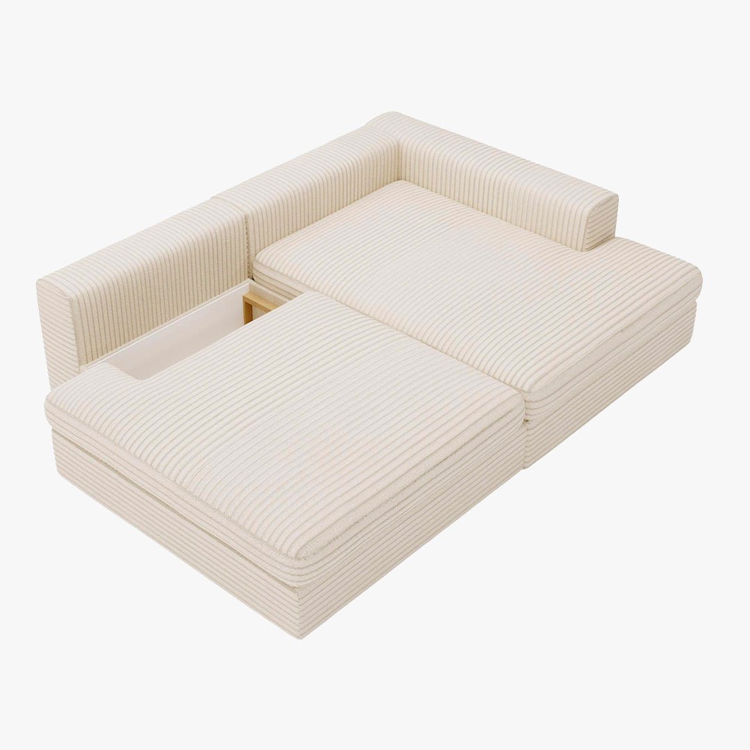 AYDA Canapé d'angle convertible avec coffre en velours gros côtelé beige - Angle droit - Canapé d'angle convertible