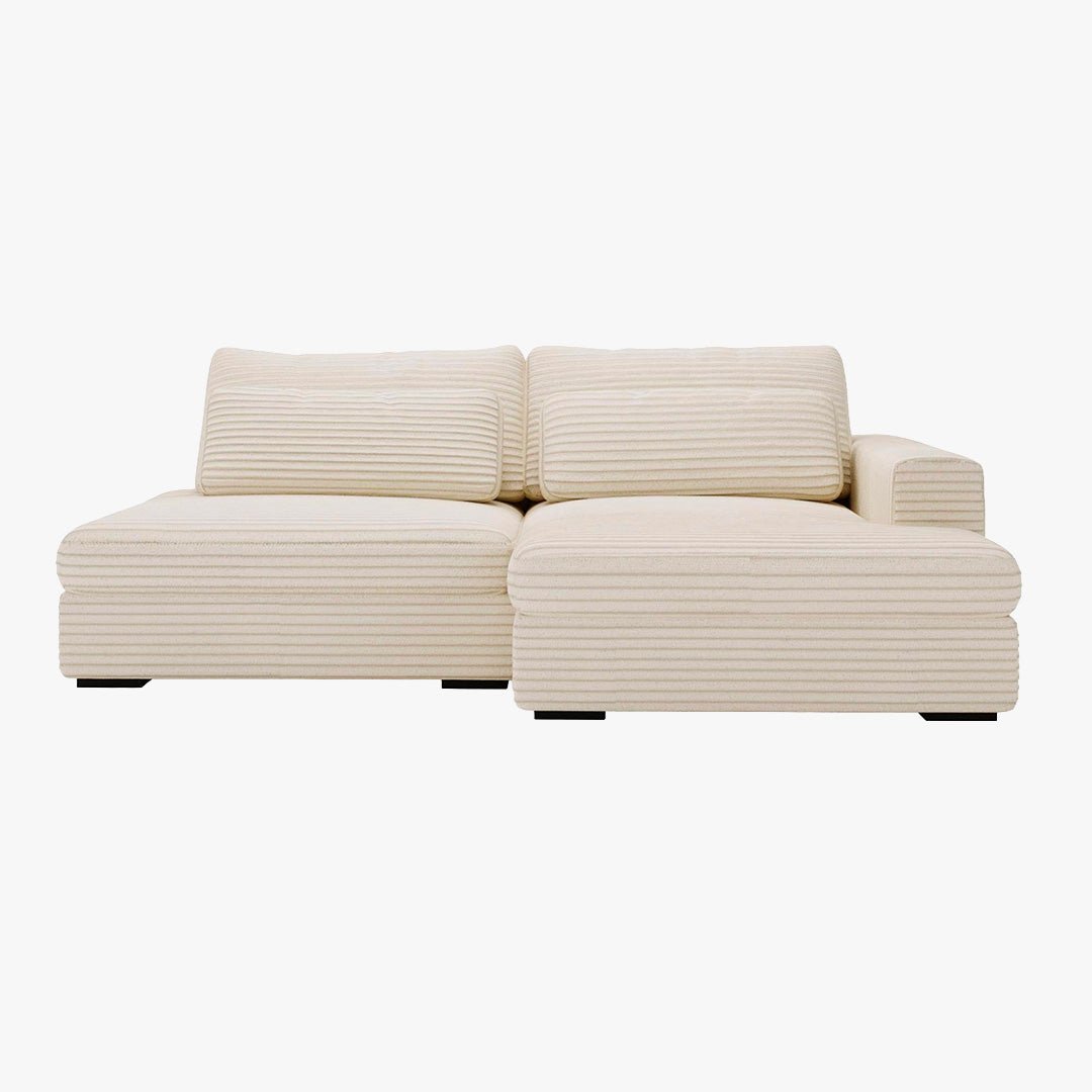 AYDA Canapé d'angle convertible avec coffre en velours gros côtelé beige - Angle droit - Canapé d'angle convertible