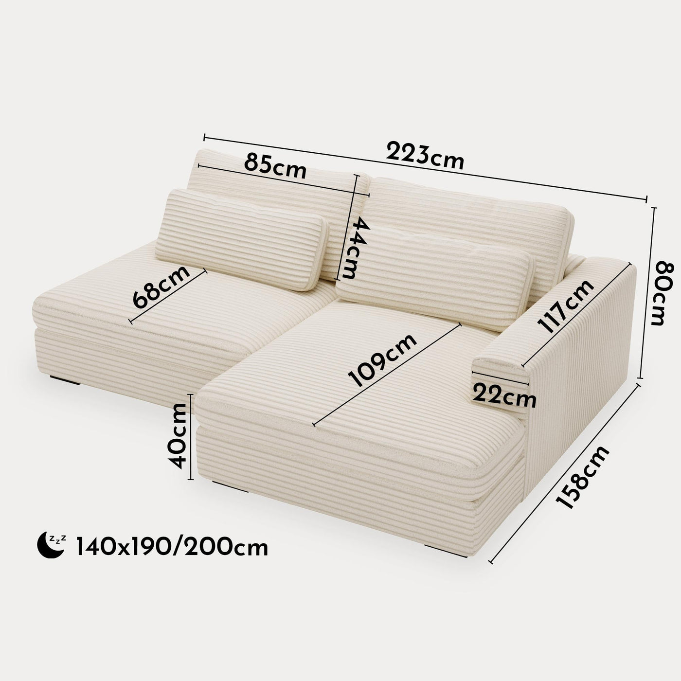 AYDA Canapé d'angle convertible avec coffre en velours gros côtelé beige - Angle droit - Canapé d'angle convertible