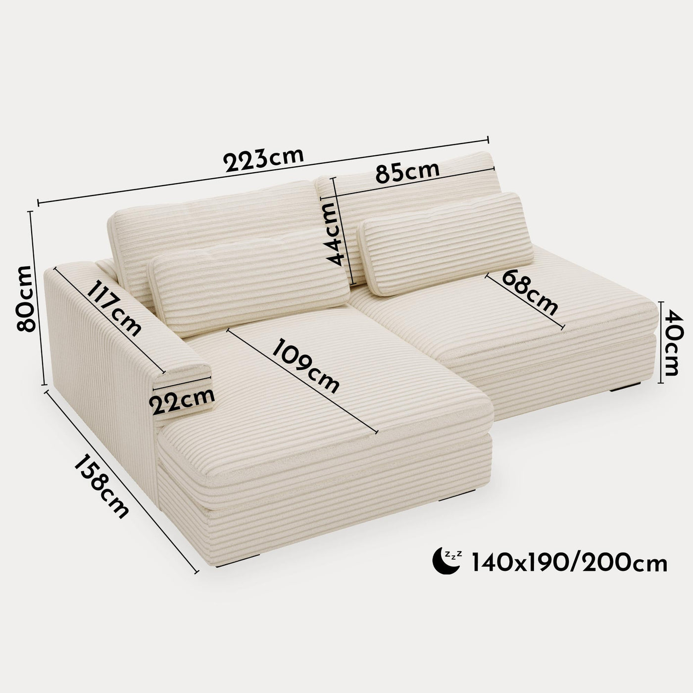 AYDA Canapé d'angle convertible avec coffre en velours gros côtelé beige - Angle gauche - Canapé d'angle convertible - Mobilier Deco