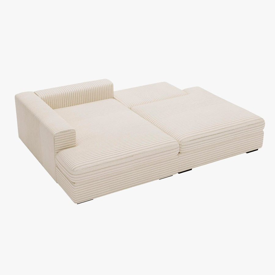 AYDA Canapé d'angle convertible avec coffre en velours gros côtelé beige - Angle gauche — aperçu vidéo