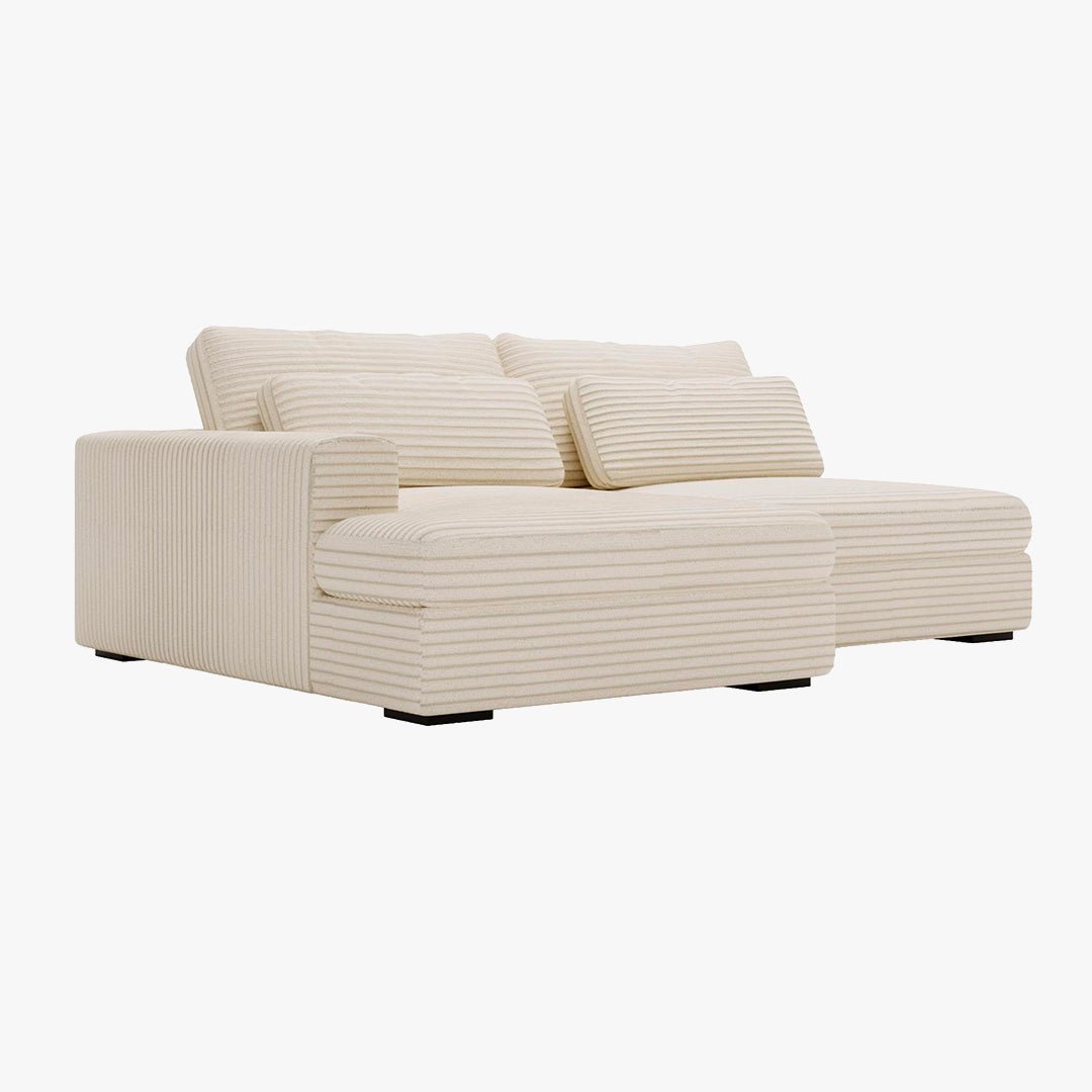 AYDA Canapé d'angle convertible avec coffre en velours gros côtelé beige - Angle gauche - Canapé d'angle convertible - Mobilier Deco