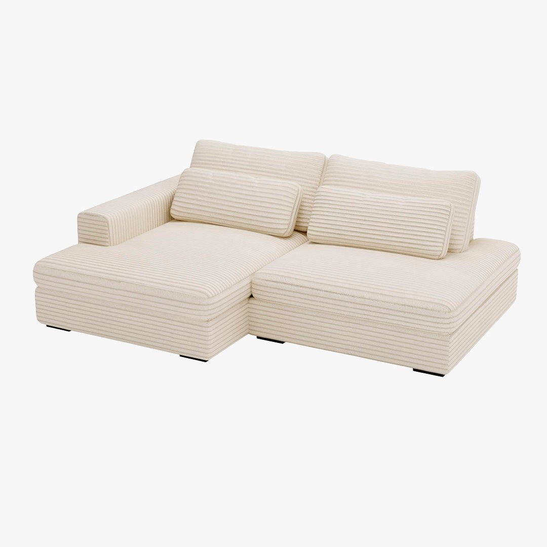 AYDA Canapé d'angle convertible avec coffre en velours gros côtelé beige - Angle gauche - Canapé d'angle convertible - Mobilier Deco