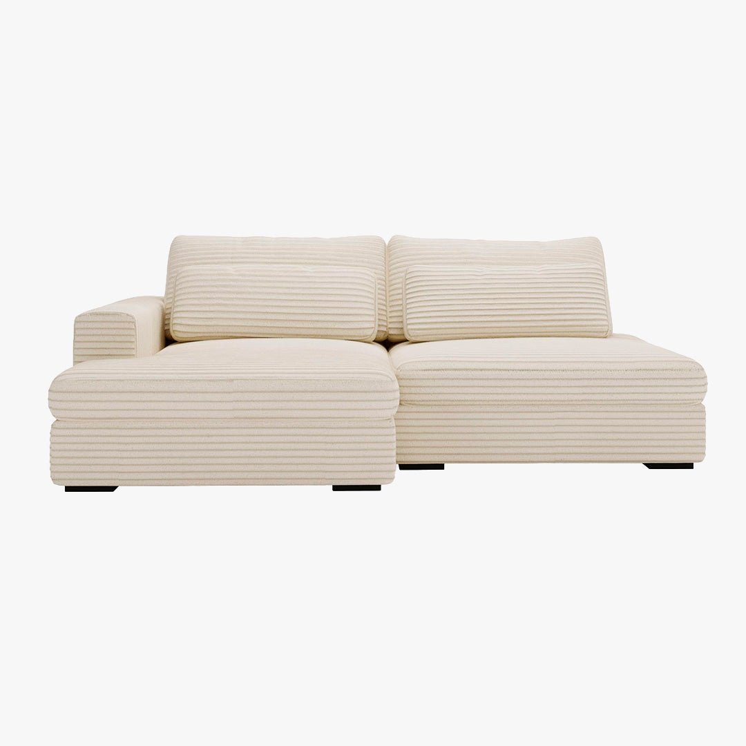 AYDA Canapé d'angle convertible avec coffre en velours gros côtelé beige - Angle gauche - Canapé d'angle convertible - Mobilier Deco