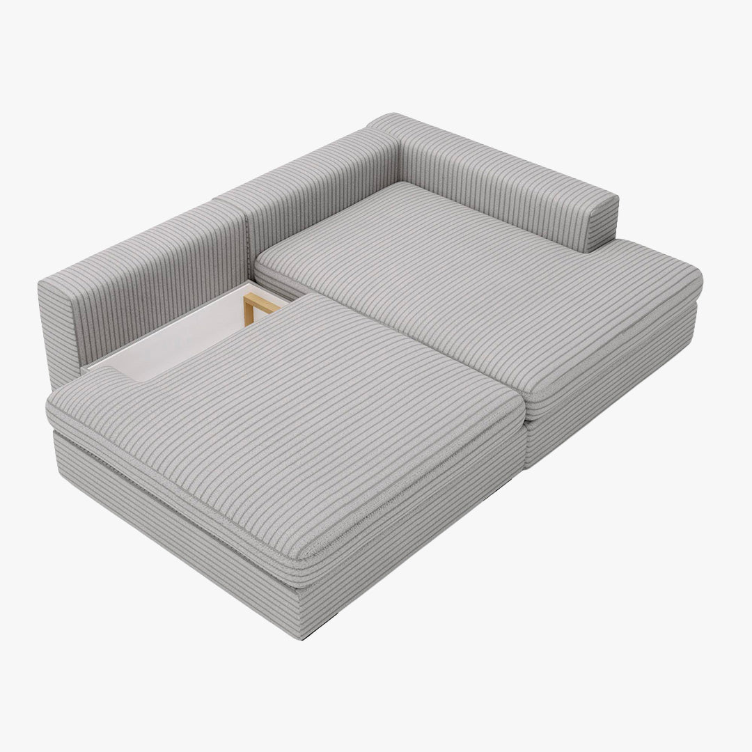 AYDA Canapé d'angle convertible avec coffre en velours gros côtelé gris clair - Angle droit - Canapé d'angle convertible - Mobilier Deco