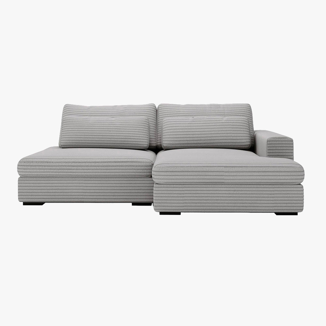 AYDA Canapé d'angle convertible avec coffre en velours gros côtelé gris clair - Angle droit - Canapé d'angle convertible - Mobilier Deco