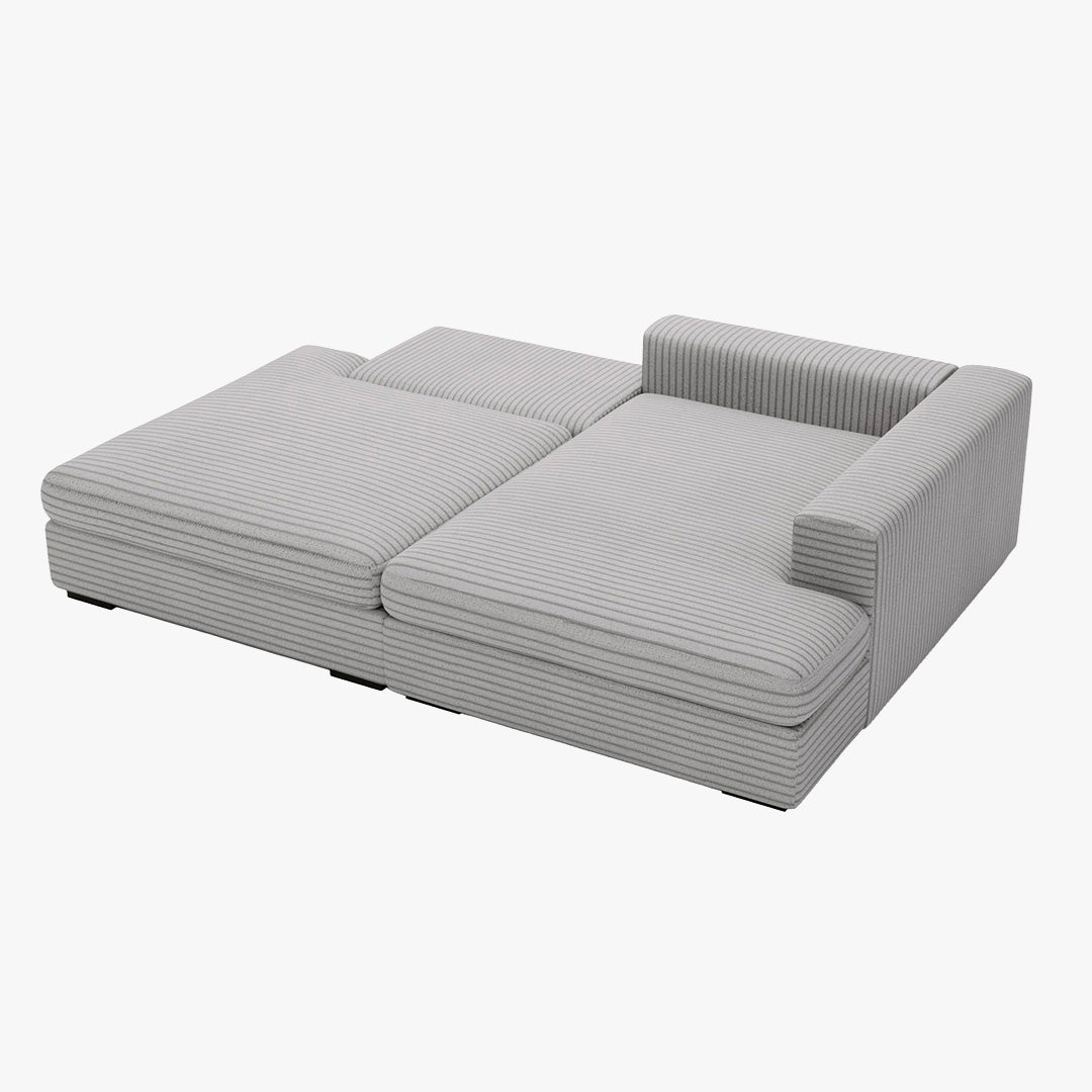 AYDA Canapé d'angle convertible avec coffre en velours gros côtelé gris clair - Angle droit - Canapé d'angle convertible - Mobilier Deco