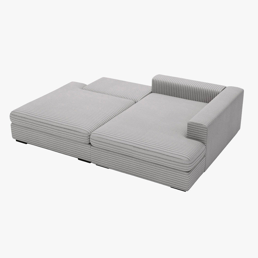 AYDA Canapé d'angle convertible avec coffre en velours gros côtelé gris clair - Angle droit — aperçu vidéo