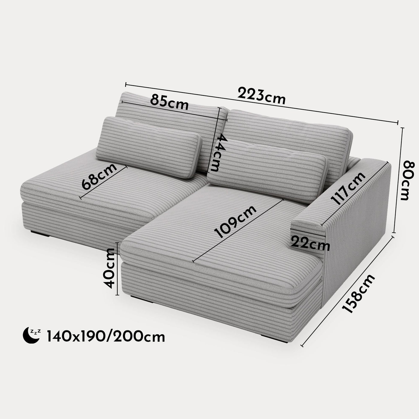 AYDA Canapé d'angle convertible avec coffre en velours gros côtelé gris clair - Angle droit - Canapé d'angle convertible - Mobilier Deco