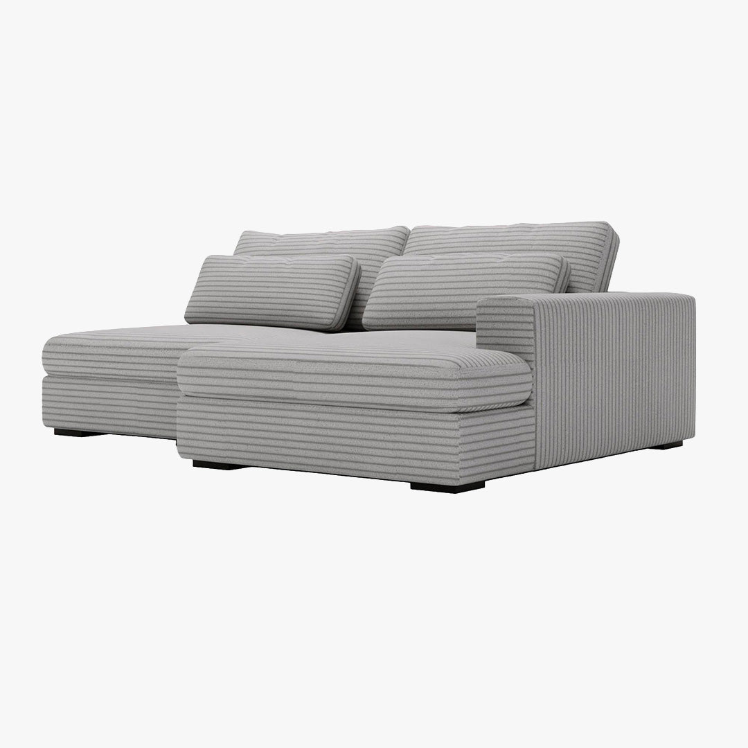 AYDA Canapé d'angle convertible avec coffre en velours gros côtelé gris clair - Angle droit - Canapé d'angle convertible - Mobilier Deco