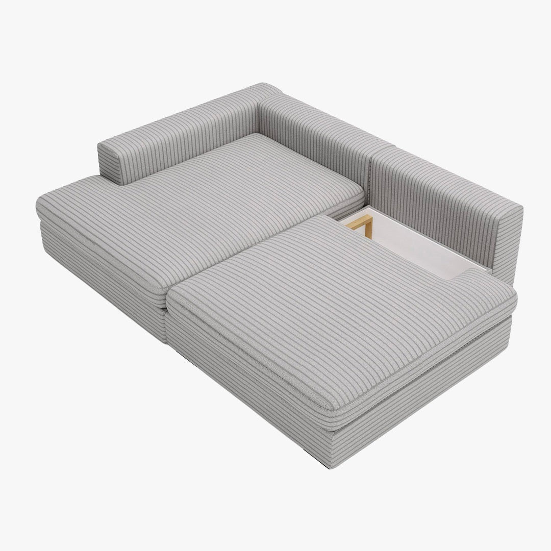 AYDA Canapé d'angle convertible avec coffre en velours gros côtelé gris clair - Angle gauche - Canapé d'angle convertible - Mobilier Deco