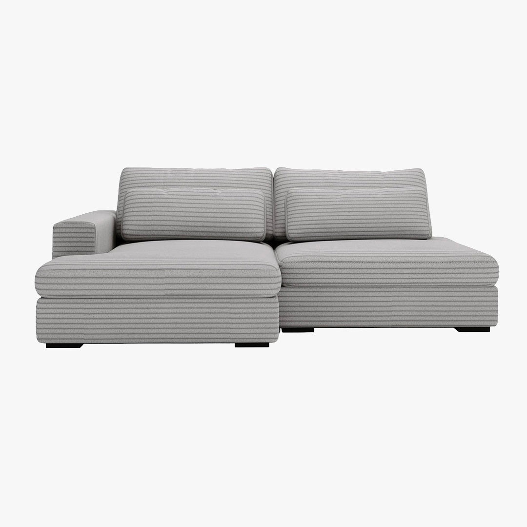 AYDA Canapé d'angle convertible avec coffre en velours gros côtelé gris clair - Angle gauche - Canapé d'angle convertible - Mobilier Deco
