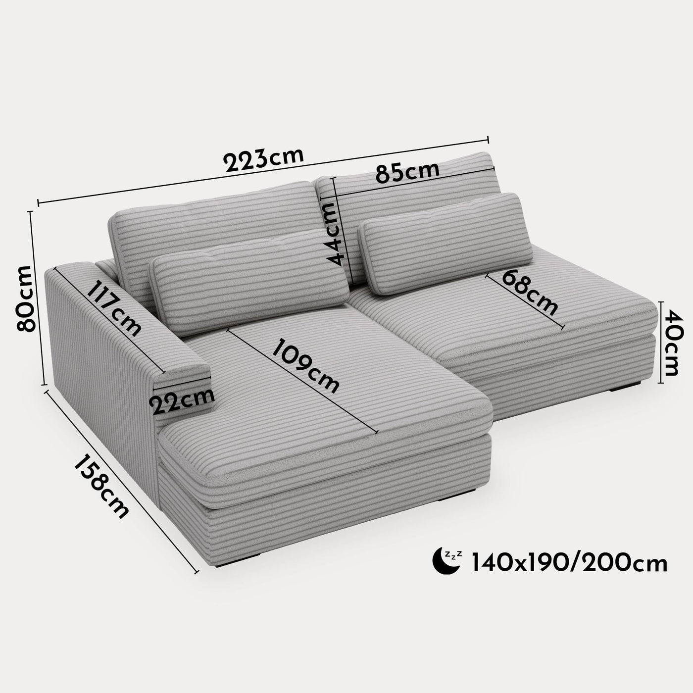 AYDA Canapé d'angle convertible avec coffre en velours gros côtelé gris clair - Angle gauche - Canapé d'angle convertible - Mobilier Deco