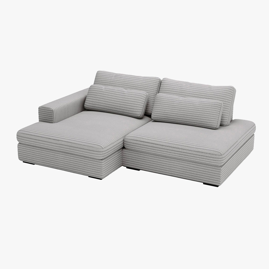 AYDA Canapé d'angle convertible avec coffre en velours gros côtelé gris clair - Angle gauche - Canapé d'angle convertible - Mobilier Deco