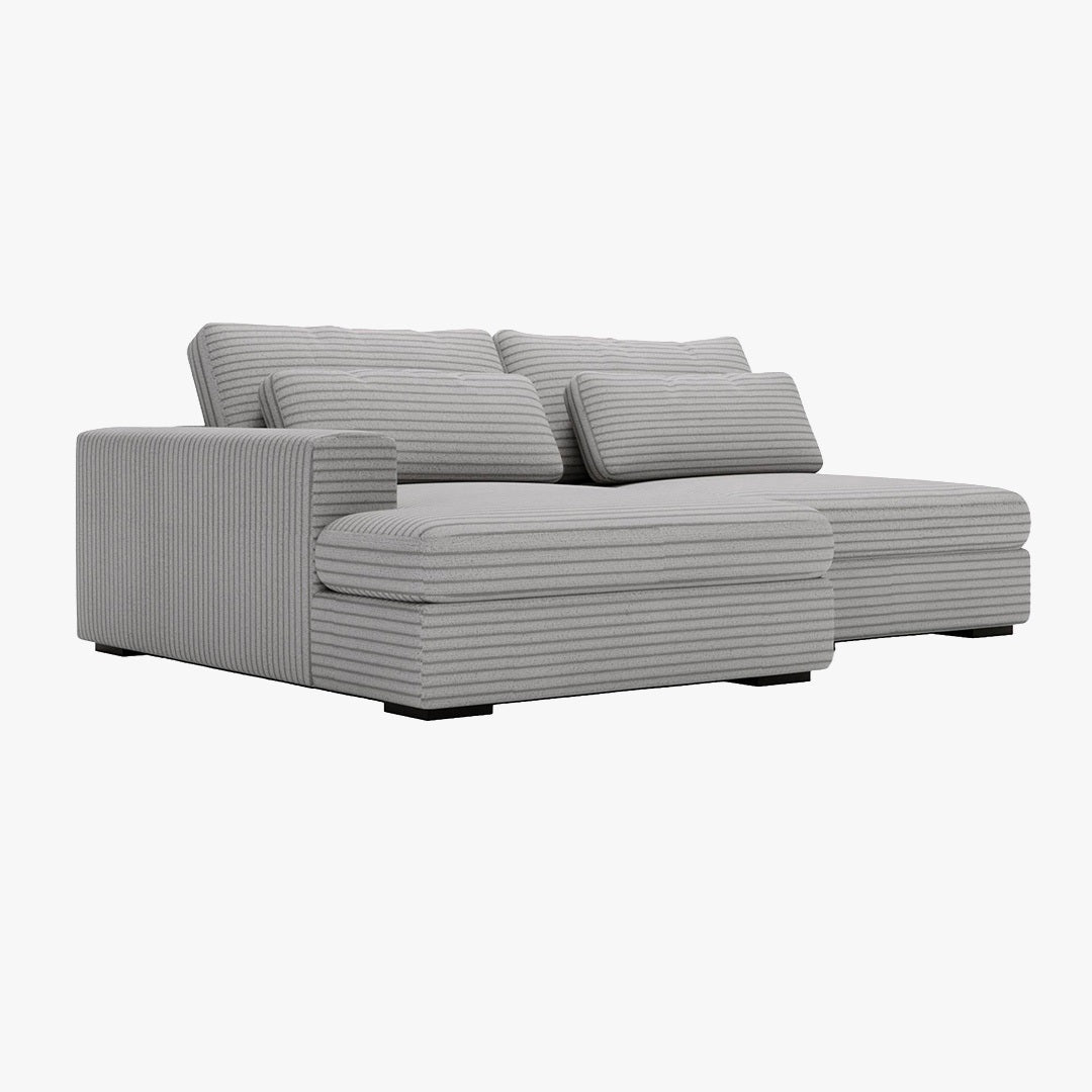 AYDA Canapé d'angle convertible avec coffre en velours gros côtelé gris clair - Angle gauche - Canapé d'angle convertible - Mobilier Deco