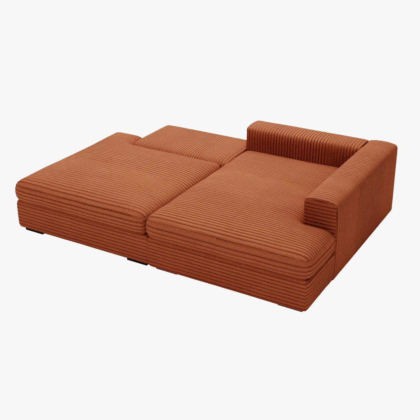 AYDA Canapé d'angle convertible avec coffre en velours gros côtelé terracotta- Angle droit - Canapé d'angle convertible - Mobilier Deco