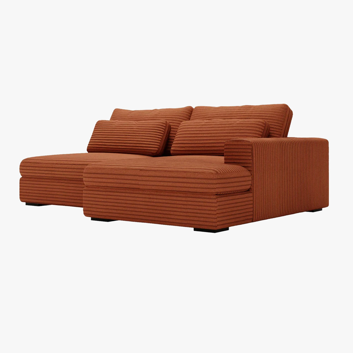 AYDA Canapé d'angle convertible avec coffre en velours gros côtelé terracotta- Angle droit - Canapé d'angle convertible - Mobilier Deco