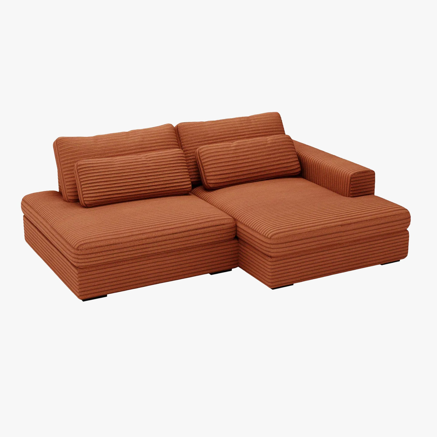 AYDA Canapé d'angle convertible avec coffre en velours gros côtelé terracotta- Angle droit - Canapé d'angle convertible - Mobilier Deco