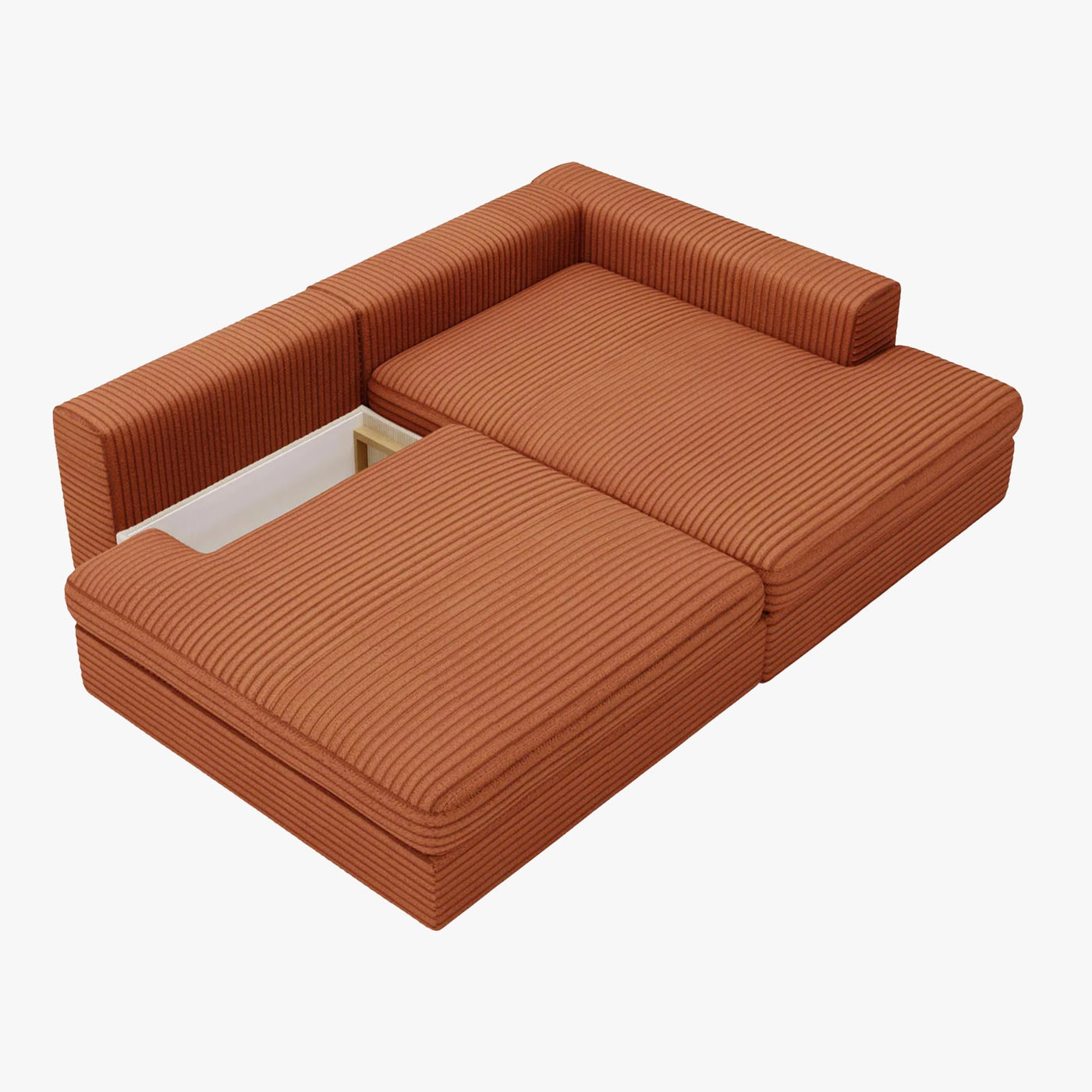 AYDA Canapé d'angle convertible avec coffre en velours gros côtelé terracotta- Angle droit - Canapé d'angle convertible - Mobilier Deco