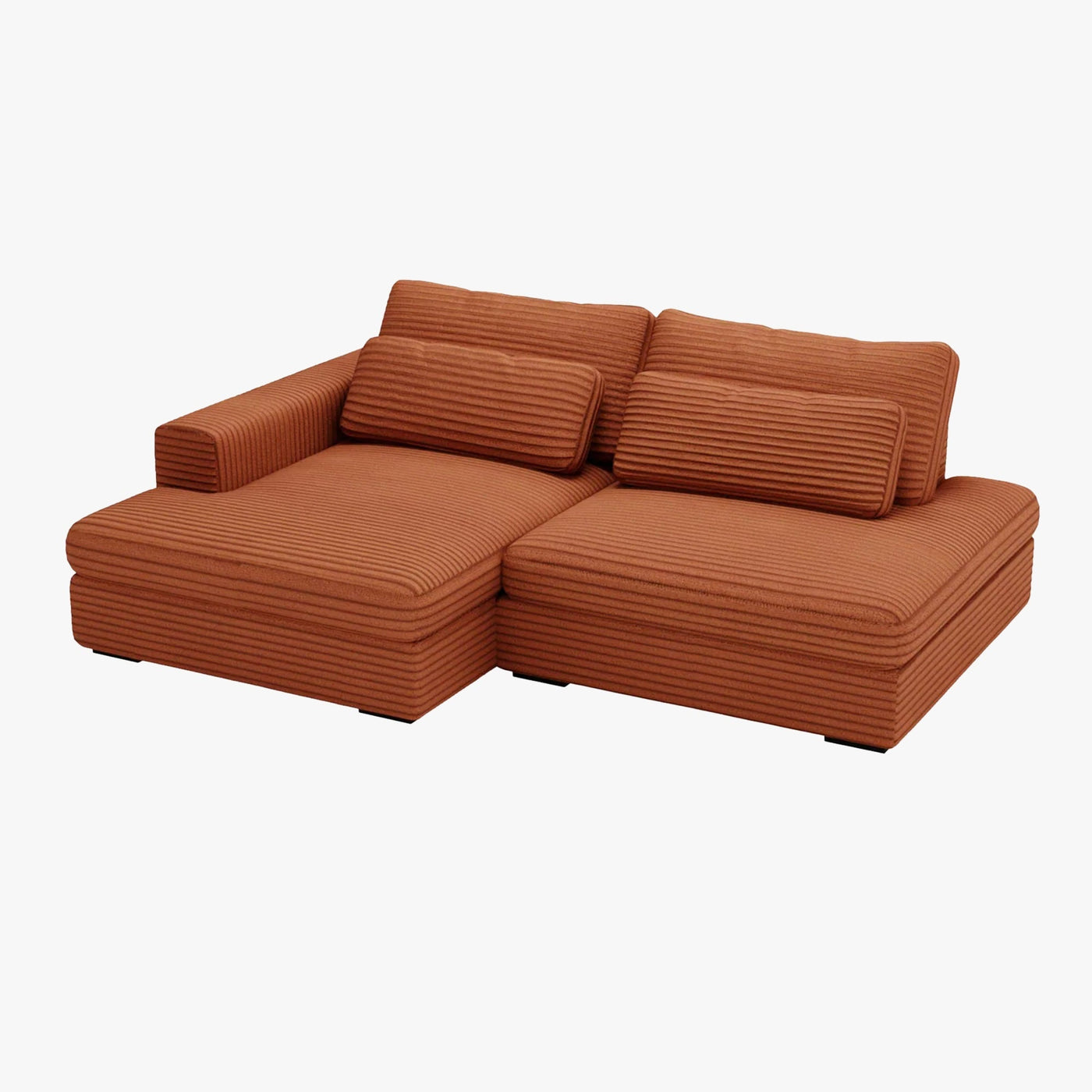 AYDA Canapé d'angle convertible avec coffre en velours gros côtelé terracotta- Angle gauche - Canapé d'angle convertible - Mobilier Deco