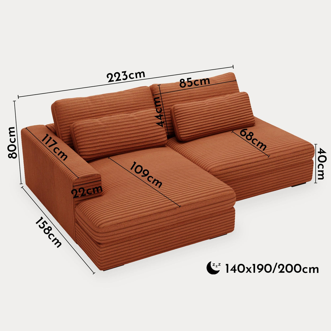 AYDA Canapé d'angle convertible avec coffre en velours gros côtelé terracotta- Angle gauche - Canapé d'angle convertible - Mobilier Deco