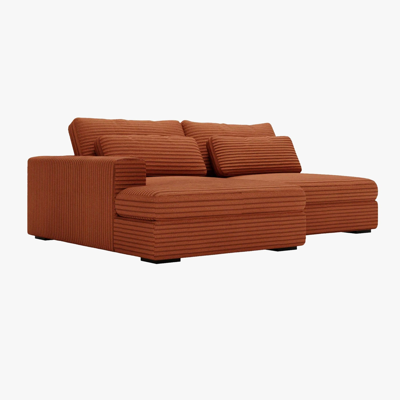 AYDA Canapé d'angle convertible avec coffre en velours gros côtelé terracotta- Angle gauche - Canapé d'angle convertible - Mobilier Deco