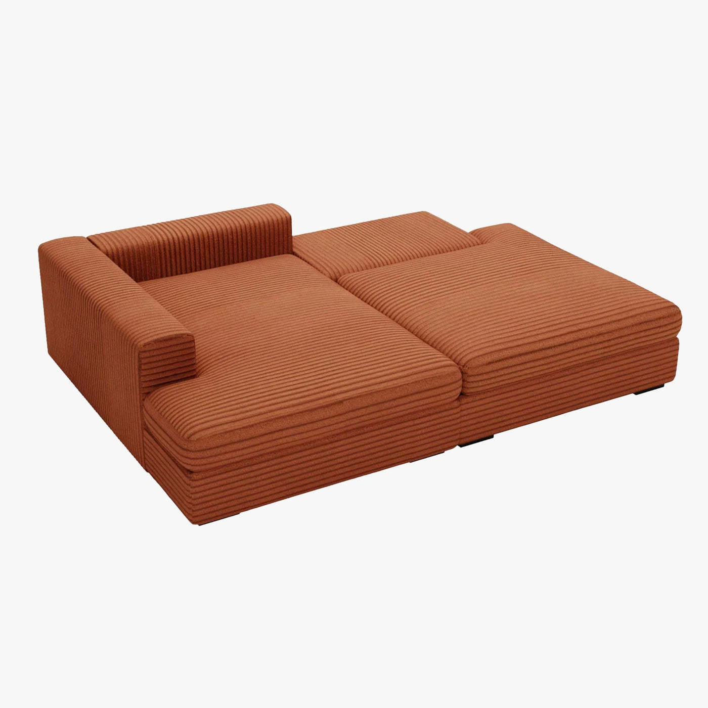 AYDA Canapé d'angle convertible avec coffre en velours gros côtelé terracotta- Angle gauche - Canapé d'angle convertible - Mobilier Deco